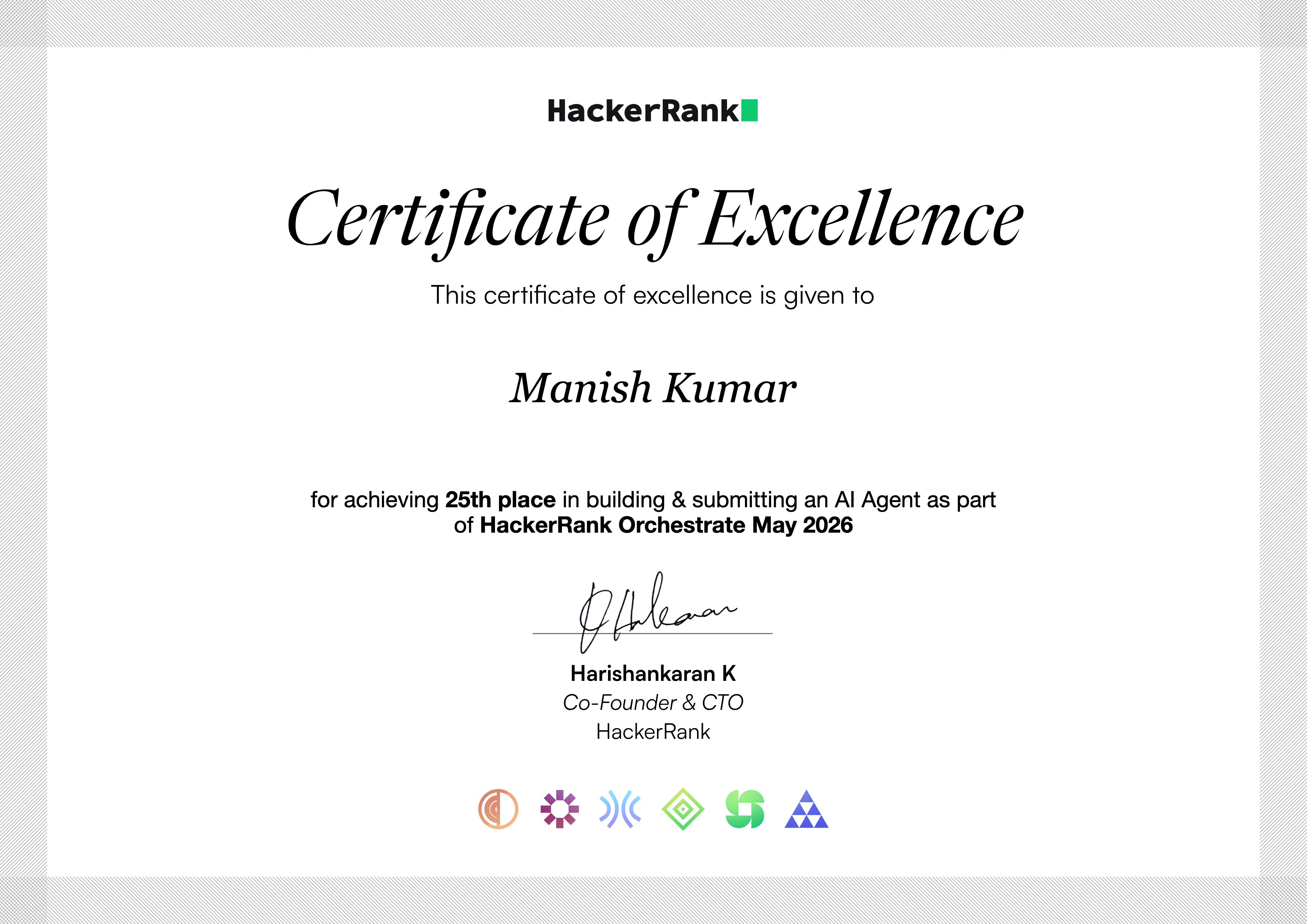 Certificate of Excellence - 25th Place (Top 0.2%)