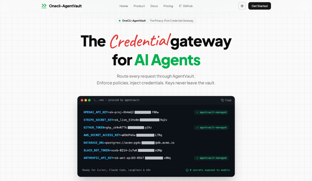 OneCLI-AgentVault UI preview